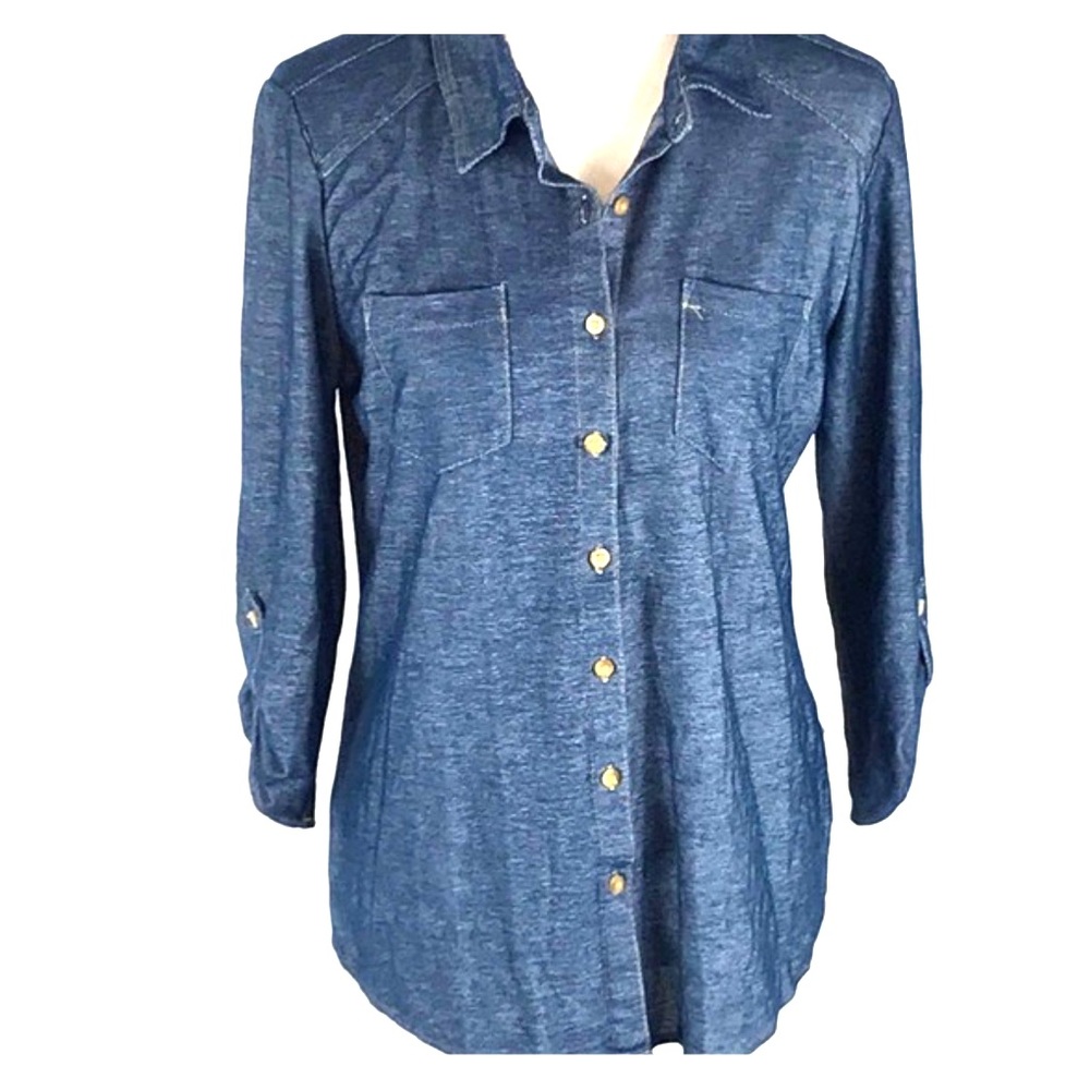 FRENCH LAUNDRY Denim-Like Stretch Button Down